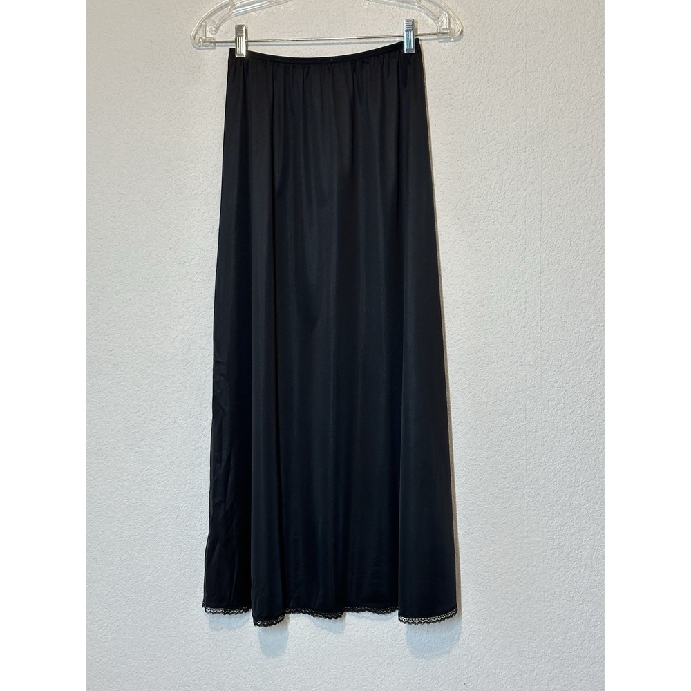 Vtg 90s‎ Vanity Fair Size S  34 Long Black Satin Half Slip Skirt 23/27"X 35 Goth